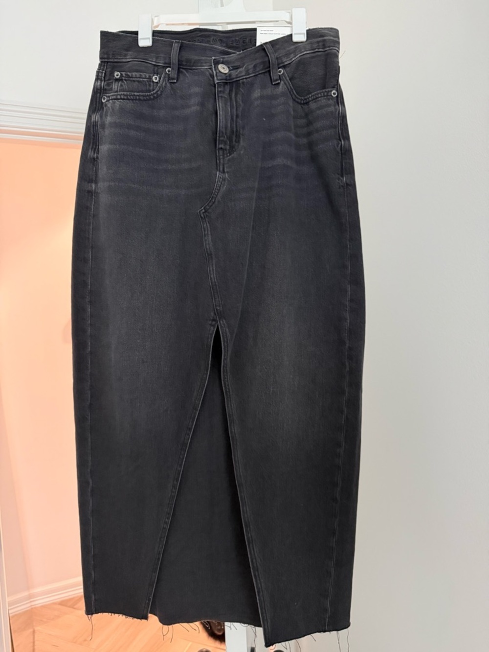 American Eagle Outfitters Black Maxi Denim Skirt with Front Slit